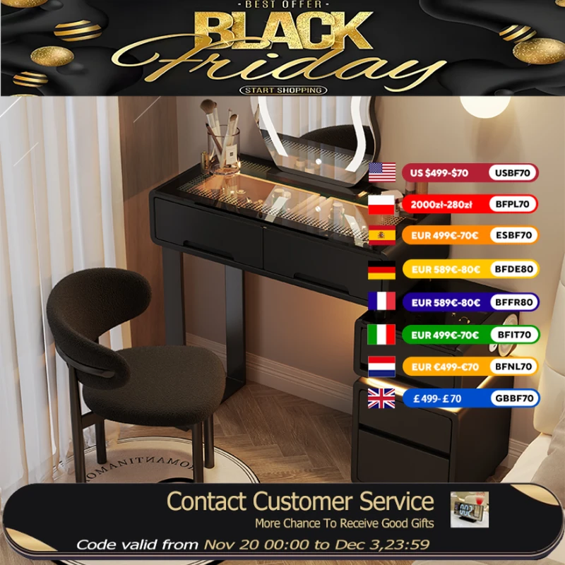 

Multifunctional Black Luxury Dresser Vanity Organizer Makeup Princess Mirrors Dressers Girls Modern Coiffeuse Chambre Furniture