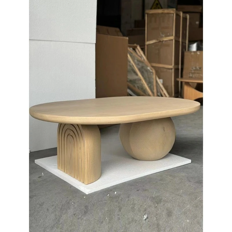 

Средневековый дизайнерский овальный журнальный столик в стиле ретро, простой креативный художественный журнальный столик из цельного дерева для гостиной и дома