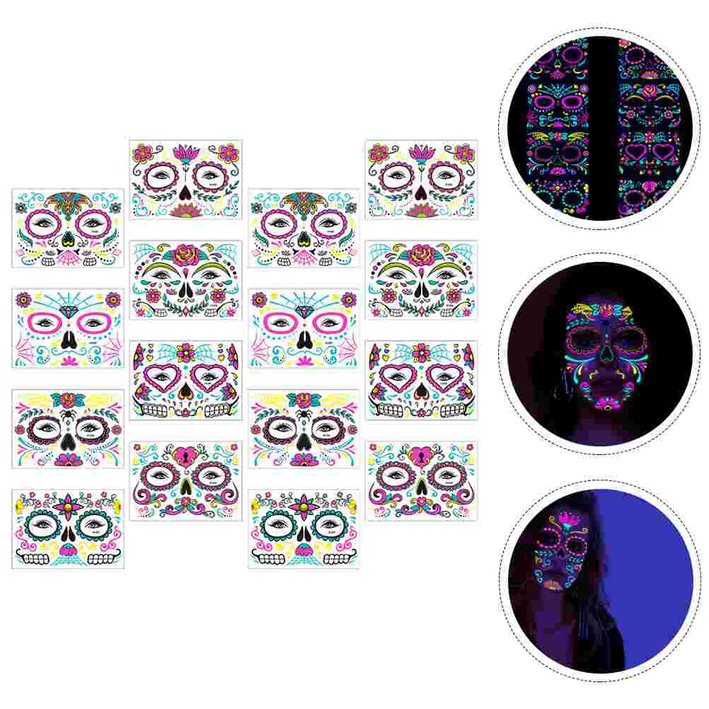 

16 Sheets Fluorescent Face Stickers Assorted Color Temporary Tattoos Cosplay Props Halloween Make up Decorations Decals