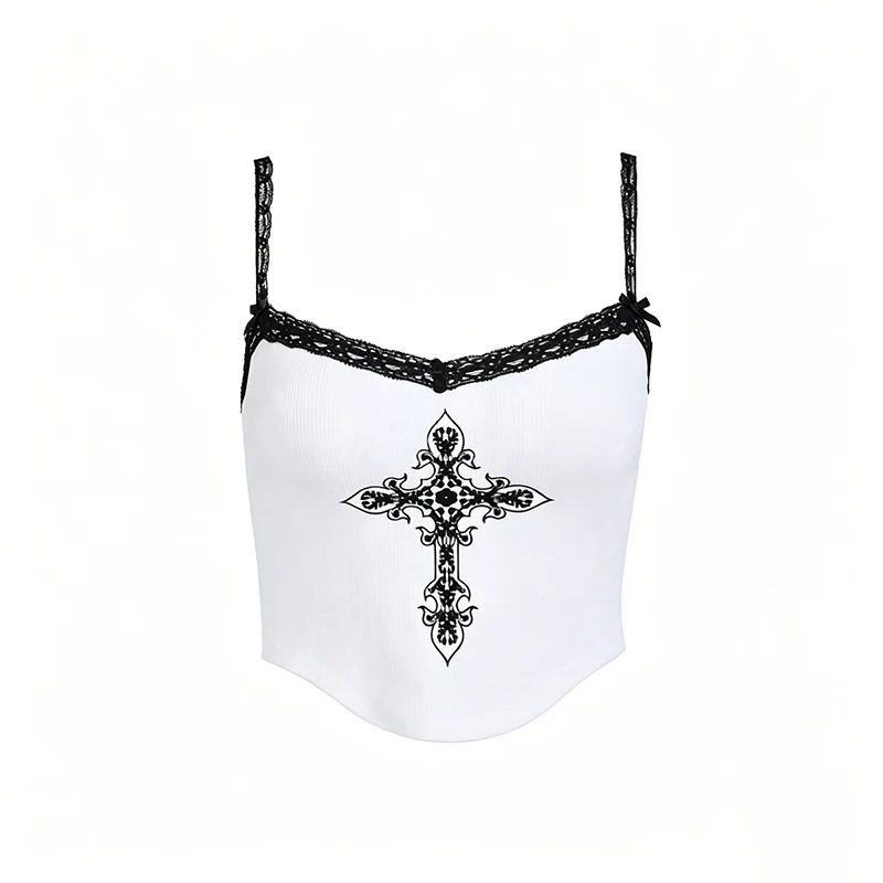 Neues Damen-Sommer-Top im sexy Y2K-Stil, figurbetontes Oberteil im europäischen und amerikanischen modischen Street-Style mit bedruckter Spitze.