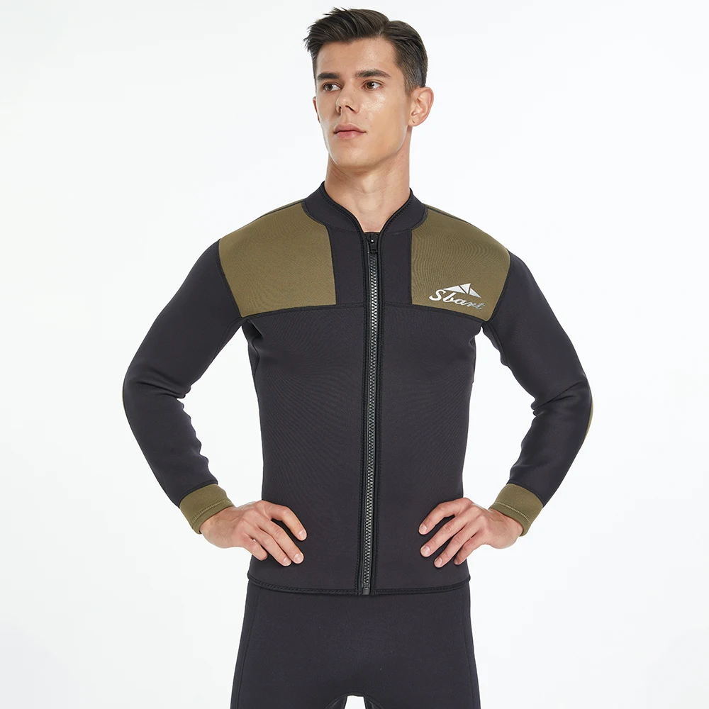 3mm Fleece Lined Wetsuit Jacket Neoprene Top Front Zip Thermal Diving Suit Upper for Men Women