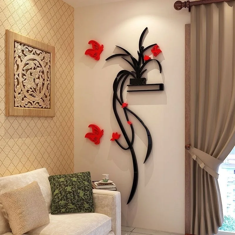3D Acrylic Orchid Flower Wall Sticker Self-adhesion Home Decor Living Room TV Background Wall Decals Wall Decor