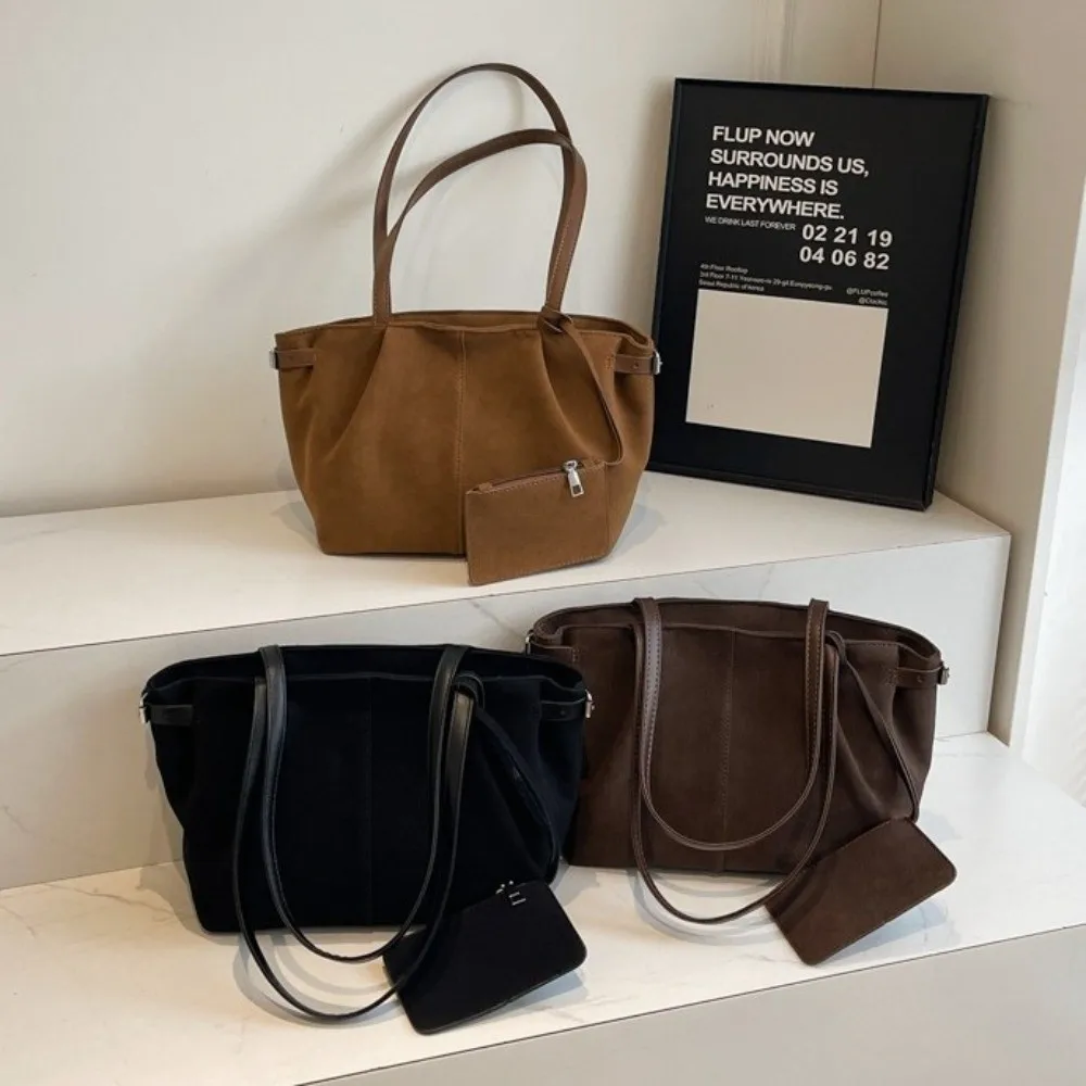 

New Suede Shoulder Bags Lightweight with Coin Bag Suede Tote Bag Waterproof Large Capacity Travel Underarm Bag for Women Girls