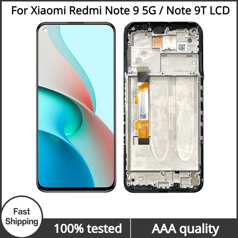 

ЖК-дисплей 6,53 дюйма для Xiaomi Redmi Note 9T с рамкой, 6,53 дюйма, зеркальный дисплей для Redmi Note 9, запчасти для сенсорной панели