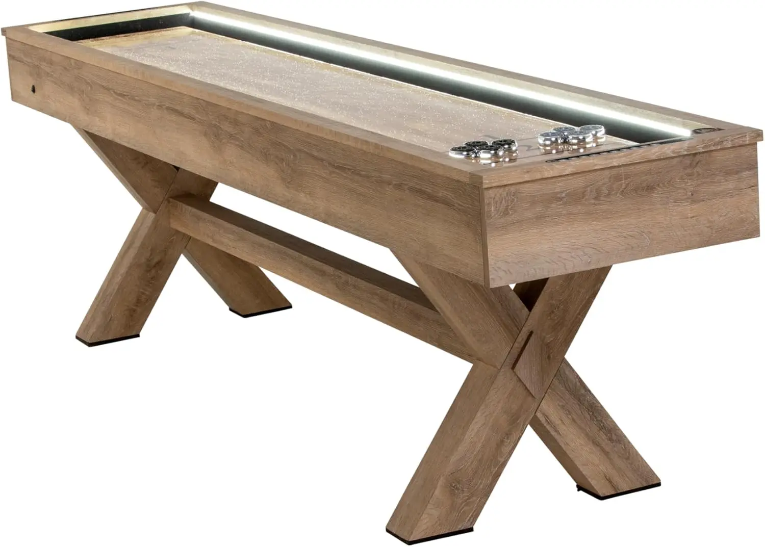 LED Shuffleboard with Buffet Top - Modern Style - Light Up LED Rails - Buffet Top with 2-Piece Leaf Design