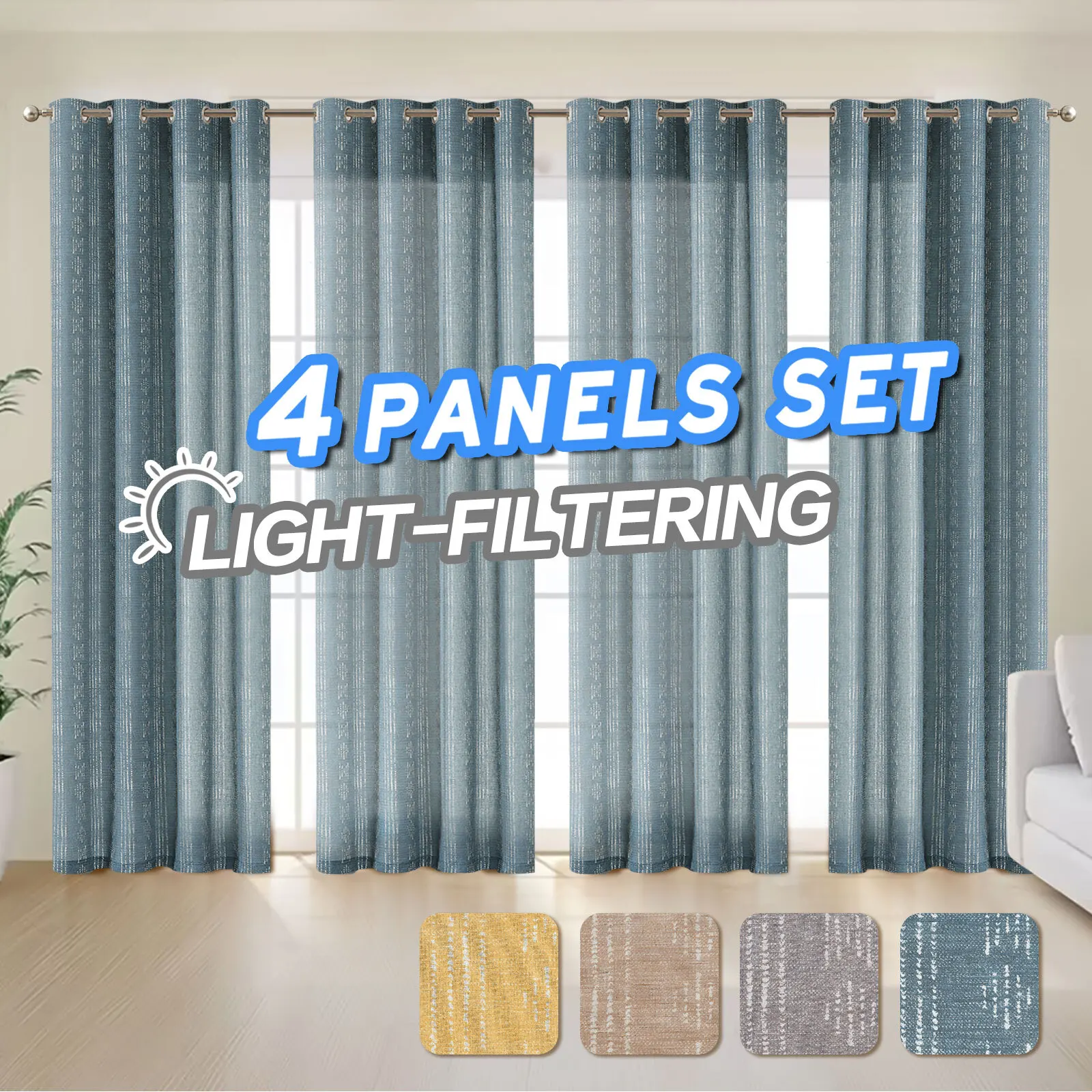 

JINCHAN 4PCS Set Light Filtering Curtains Farmhouse Living Room Bedroom Window Curtain Geometric Striped Drapes Grommet Curtains