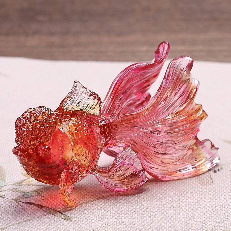 Lovely Crystal Goldfish Ornaments Fish Figurine Home Decoration Bowl Desktop Pen Rack Lucky Gift Birthday Girl Present Wedding