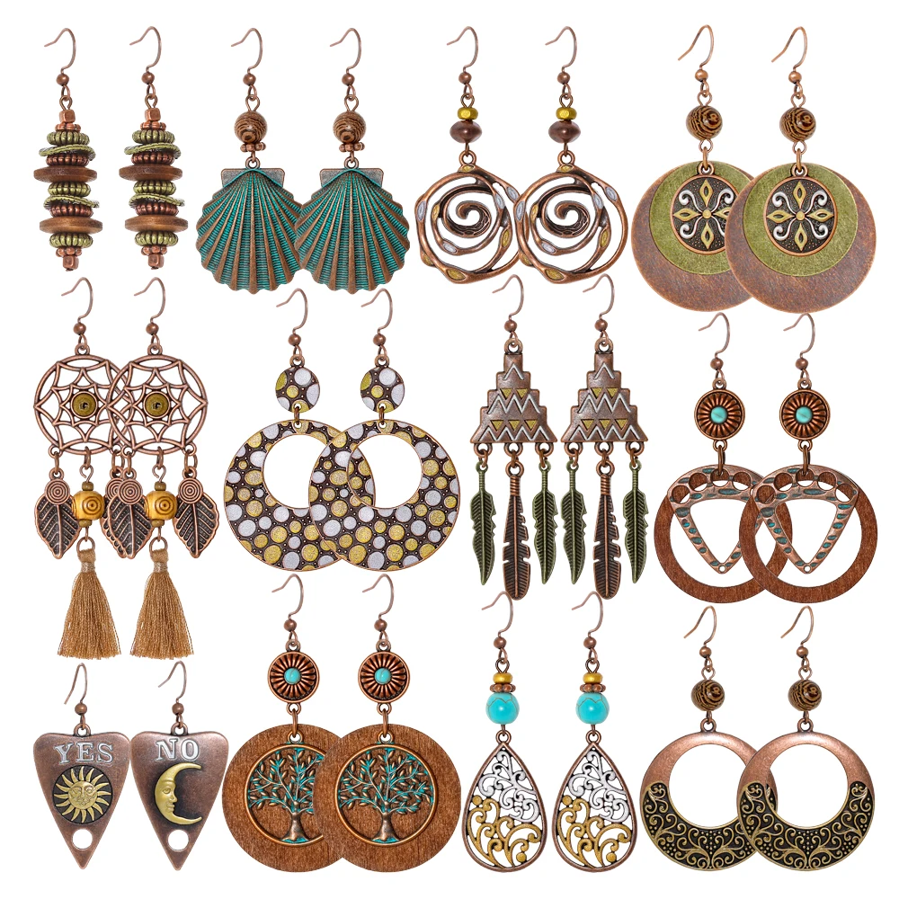 Tassel Earrings Boho - 12-Pair Boho Geometric Earring Set for