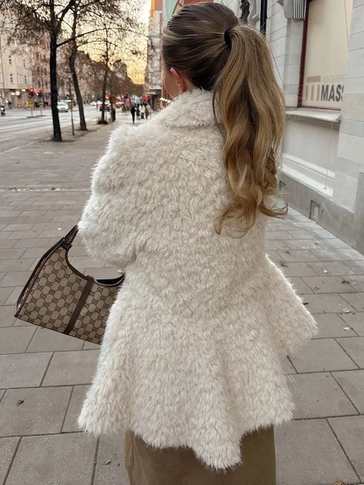 Trendix Warme Elegante Faux Pelz Jacke Frauen Winter Straße Casual Langarm Oberbekleidung Revers Patchwork Rüschen Pullover Jacken