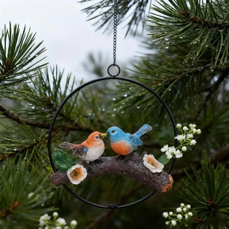  Hanging Parrots Statues Sculpture Perching on Branch Animal Figurines Sculpture