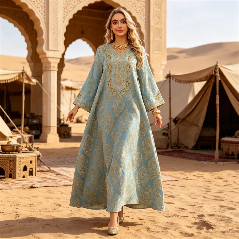 

Eid Abaya Women Muslim Embroidery Dress Caftan Robe Jalabiya Ramadan Morocco Dubai Kaftan Gown Vestidos Largos Islam Clothing