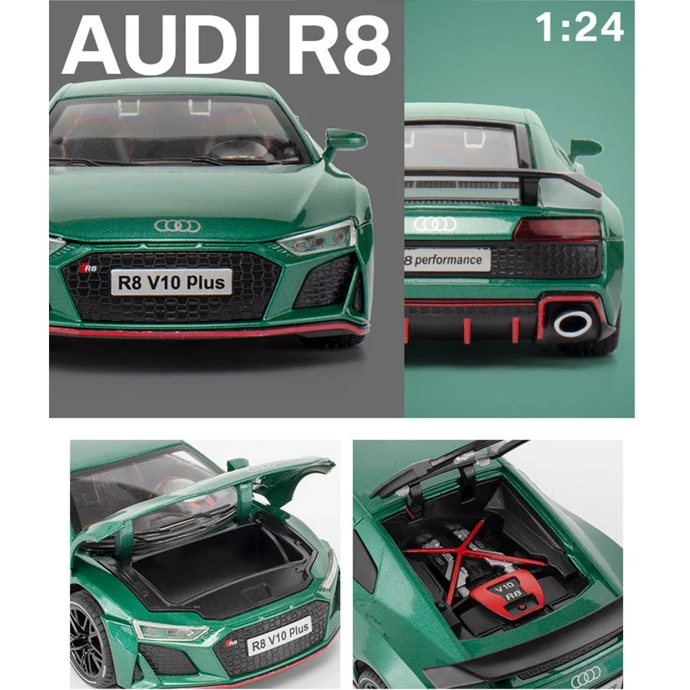 1:24 Audi R8 V10 Kids Toys Boys Diecast Alloy Model Car Miniature Metal Racing Supercar Vehicle Collect Gift for Children Hottoy