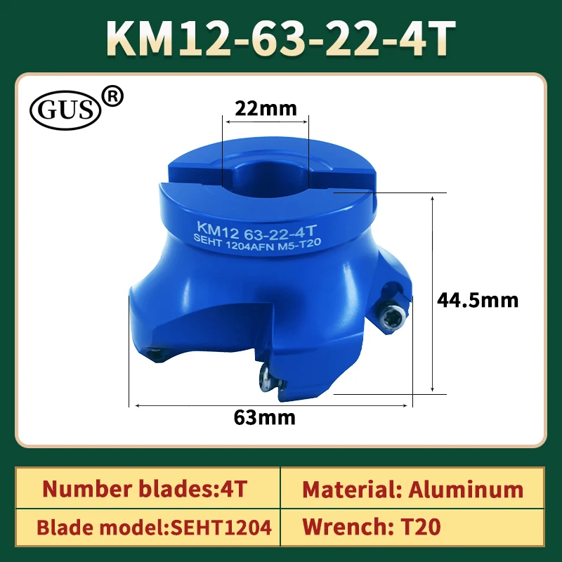 KM12 45 ° aviation aluminum CNC machine milling cutter disc 50 63 80 100 mm FMB tool holder adapter for SEKT1204 cutting blades