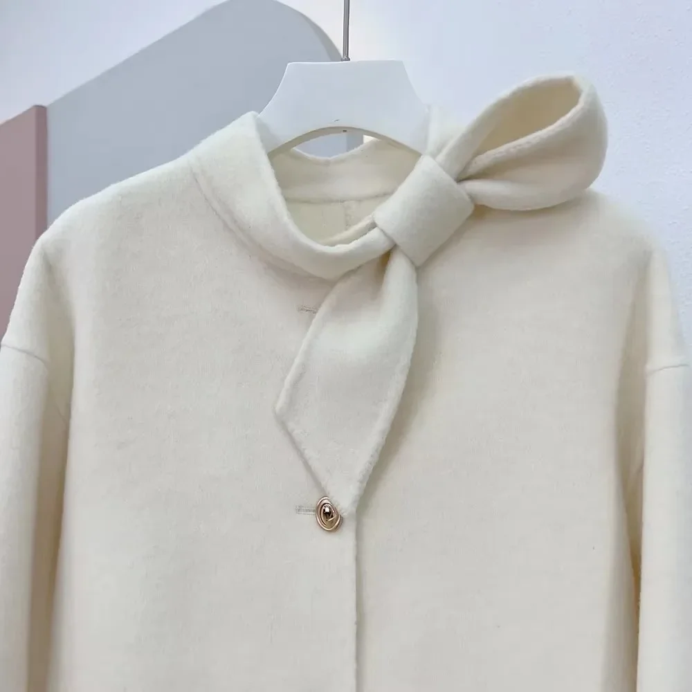 Real Natural Fox Fur Jacket Cuff Ladies Wool Outwear Female Cashmere Woolen Coat Women 2024 New Winter Real Natural Fox Fur Coat