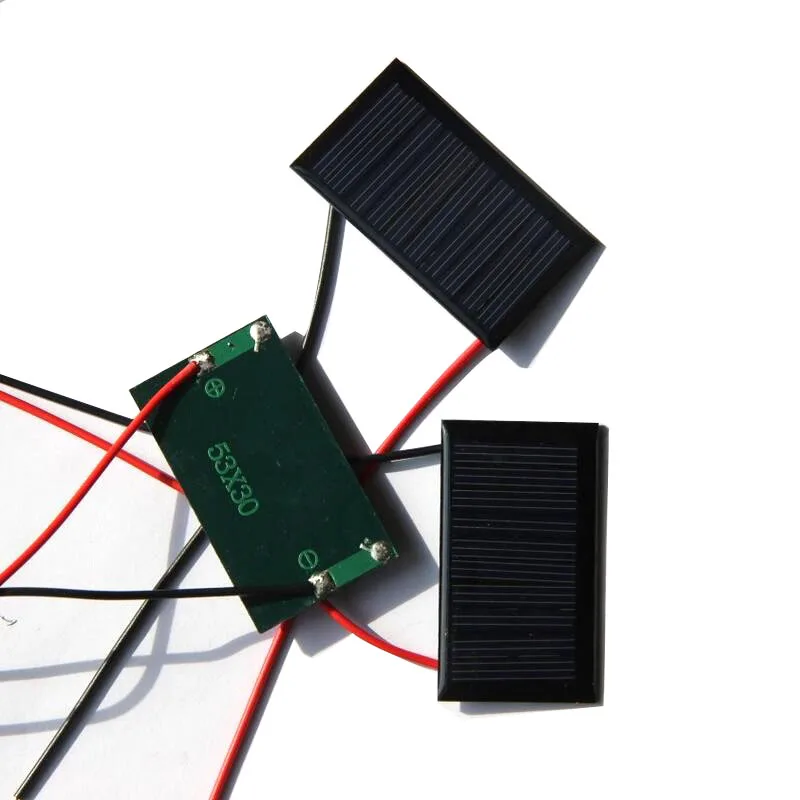 

Wholesale Mini Solar Panel 0.15W 5V 30MA Small Solar Cells 53*30MM with Wire for DIY Garden Lights Educational Toy Charging