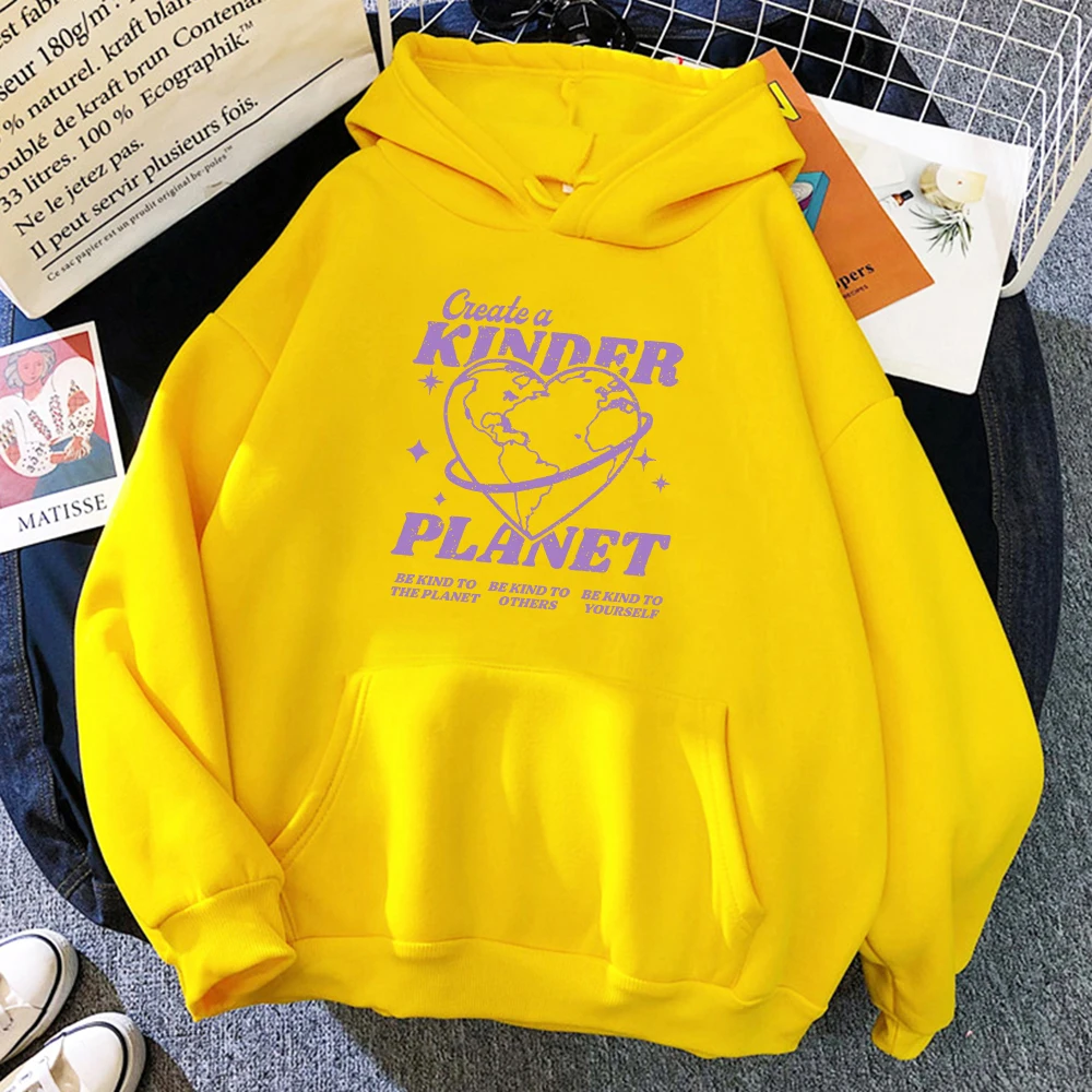 Create A Kinder Planet Printing Hoodie Women Hip Hop New Sportswear Crewneck Multicolor Clothes Casual Comfortable Female Hoody