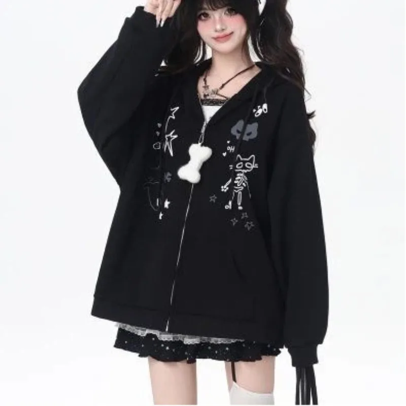 

Субкультура, японская мода, острый готический Harajuku Y2K, одежда, женские толстовки в стиле панк, эмо, куртки из искусственного меха с принтом, женские Y2k