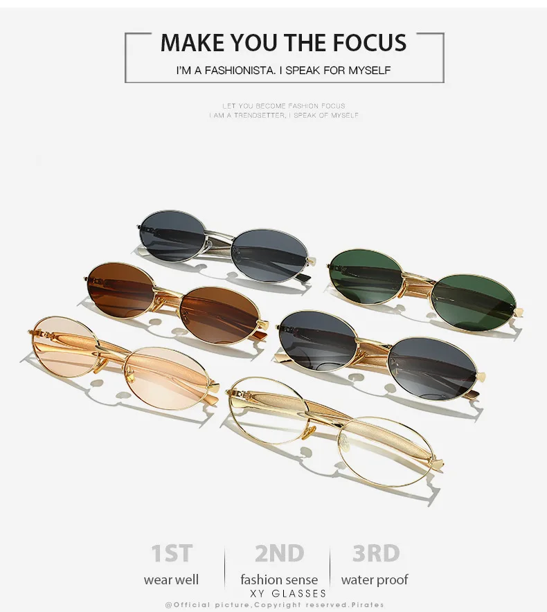 Y2K Kleine ovale Sonnenbrille Markendesigner Damen Stilvolle Ins Mode Bold Metallbein Damen Sonnenschutz – Detail 3