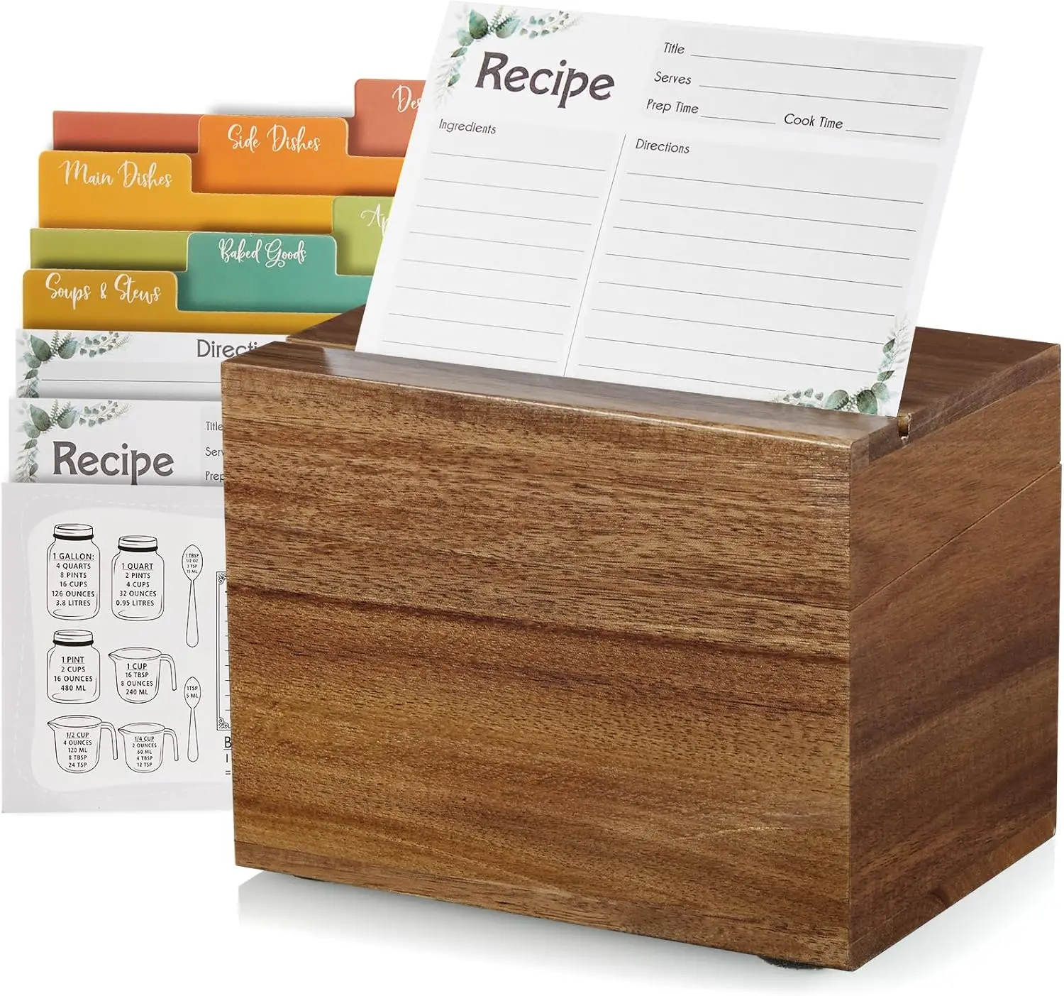 

Acacia Recipe Card Box 4x6, Wooden Recipe Holder with 50 Cards & 6 Dividers, Index Card Organizer for Kitchen Countertop