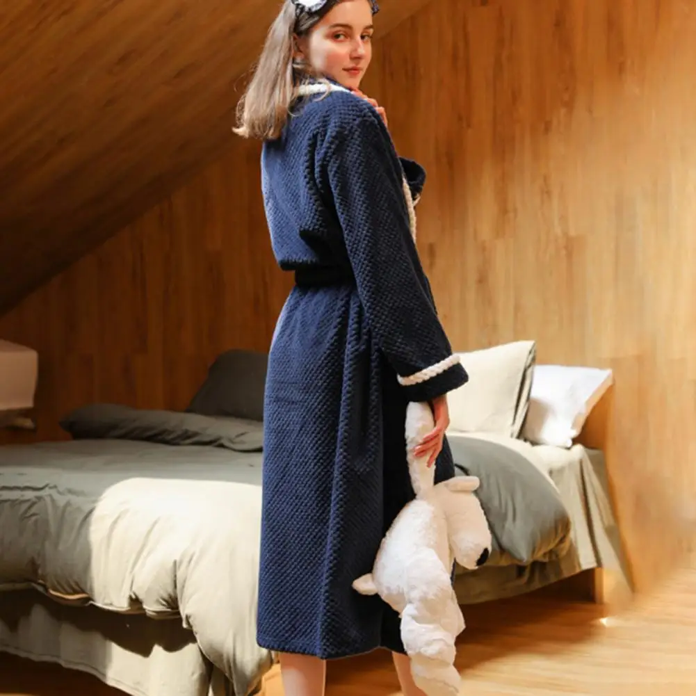 Women Extra Long Thermal Jacquard Flannel Bathrobe Winter Warm Large Size  Bath Robe Dressing Gown Men Sleepwear Lady Homewear