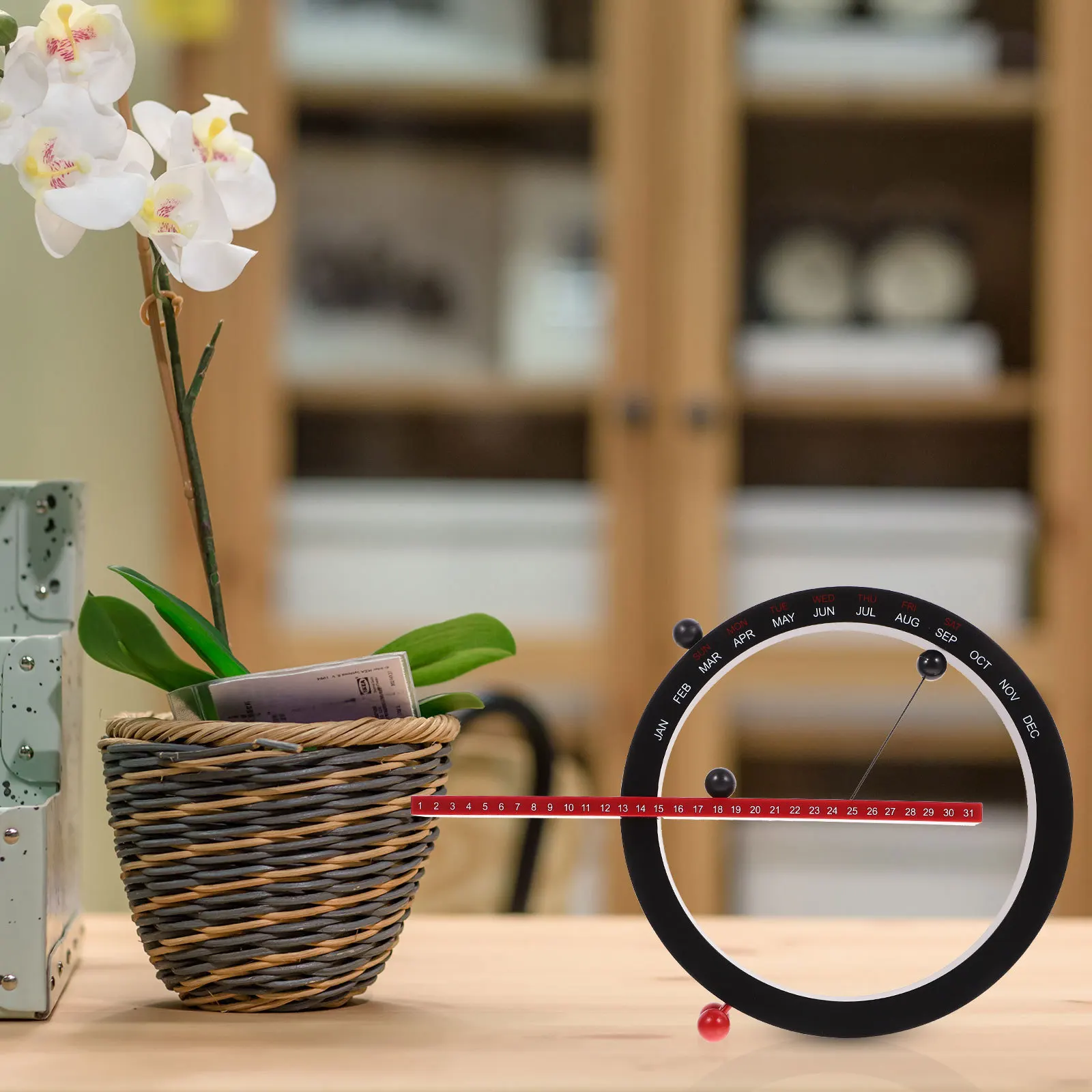 

1pc Organizer 3D Ball Date Tracker Home Office Desk Magnetic Desk Calendar Calendar Decor Black Red