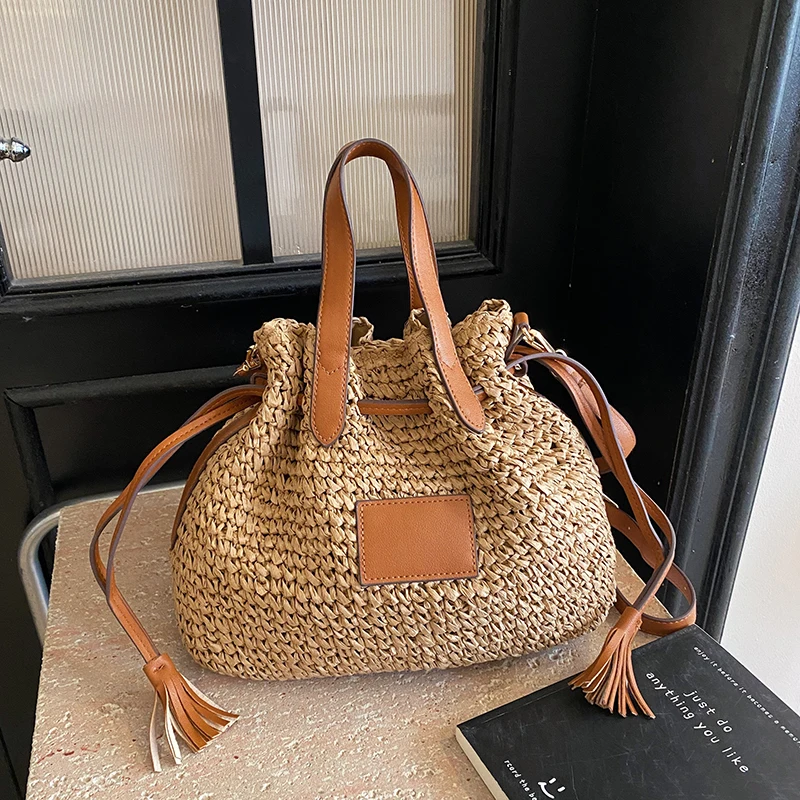 

Straw Women's Shoulder Bags Designer Straw Handbags Summer Handmade Woven Large Tote Bag Handmade Summer Beach Travel Bag