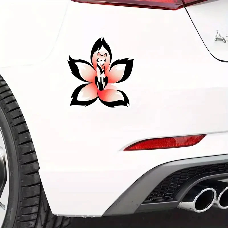 1pc Flower Fox Creative Vinyl Waterproof Sticker Decal For Car, Laptop, Wall Window, Bumper Sticker