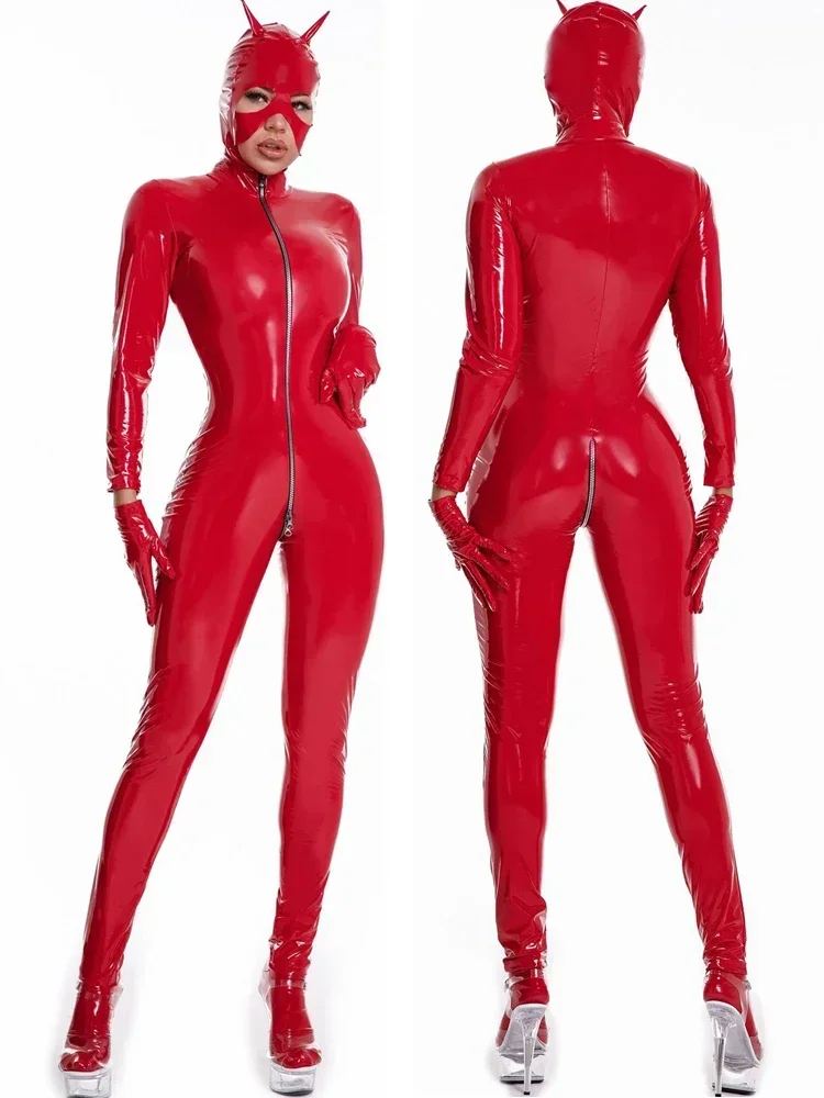 Unissex molhado olhar pvc catsuit brilhante couro do plutônio cosplay outfit zentai collants 3 zíper aberto virilha bodysuit siameses sexy collant