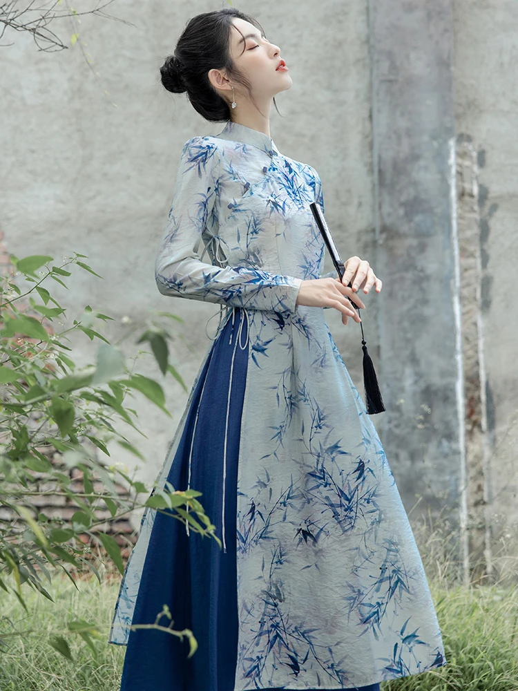 

New Chinese style suit, Chinese style modified version cheongsam, young girl tea clothes, women's Zen literary dress hanfu