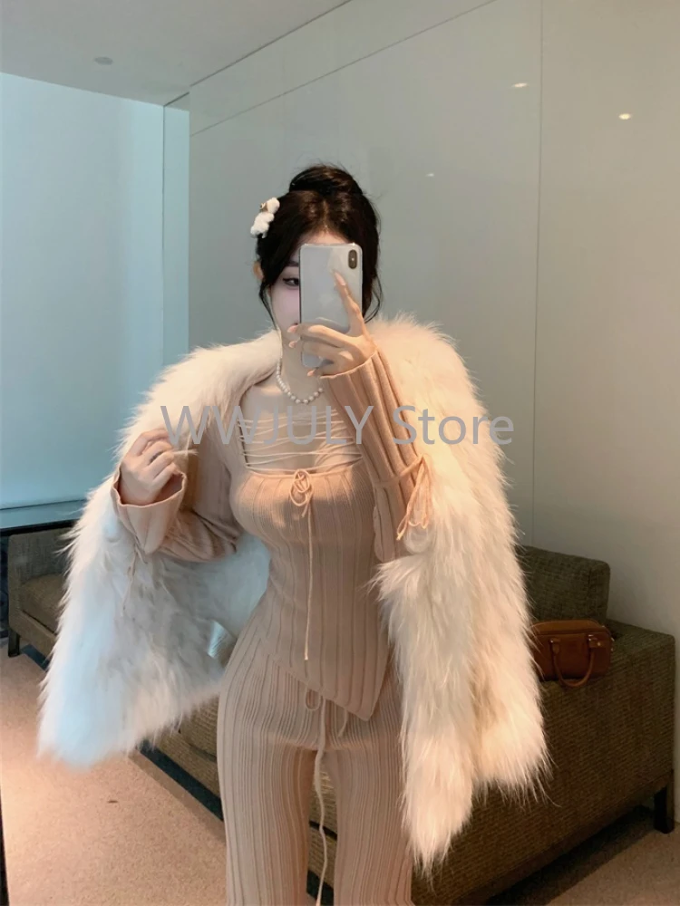 Woman Sweet Knitted Patns Suit Harajuku Irregular Sweater Tops + Casual Fashion Slim Fit Pants Solid Elegant 2 Piece Set Chic