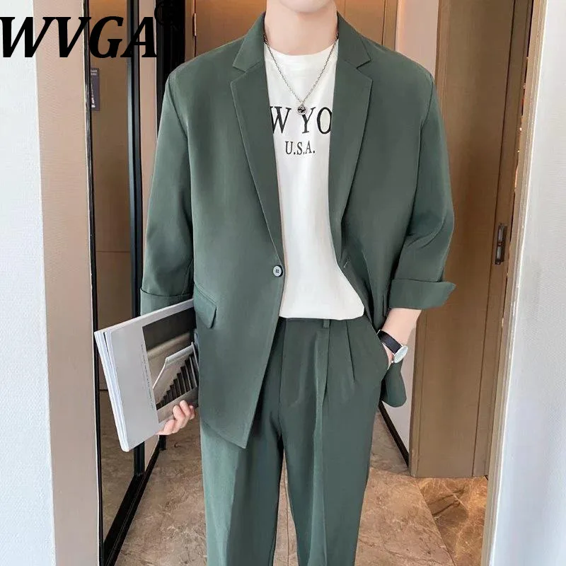 

Новый мужской костюм-двойка WVGA: модный пиджак с рукавом до локтя в корейском стиле и повседневные прямые брюки. Коллекция Весна-Лето. W19504