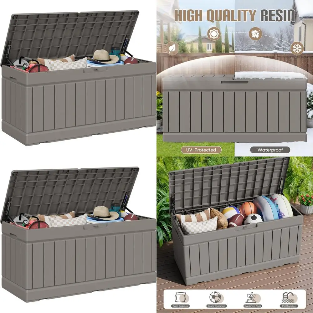 

Large 78 Gallon Resin Deck Box - Light Brown, Ideal for Patio Cushions & Garden Tools Storage