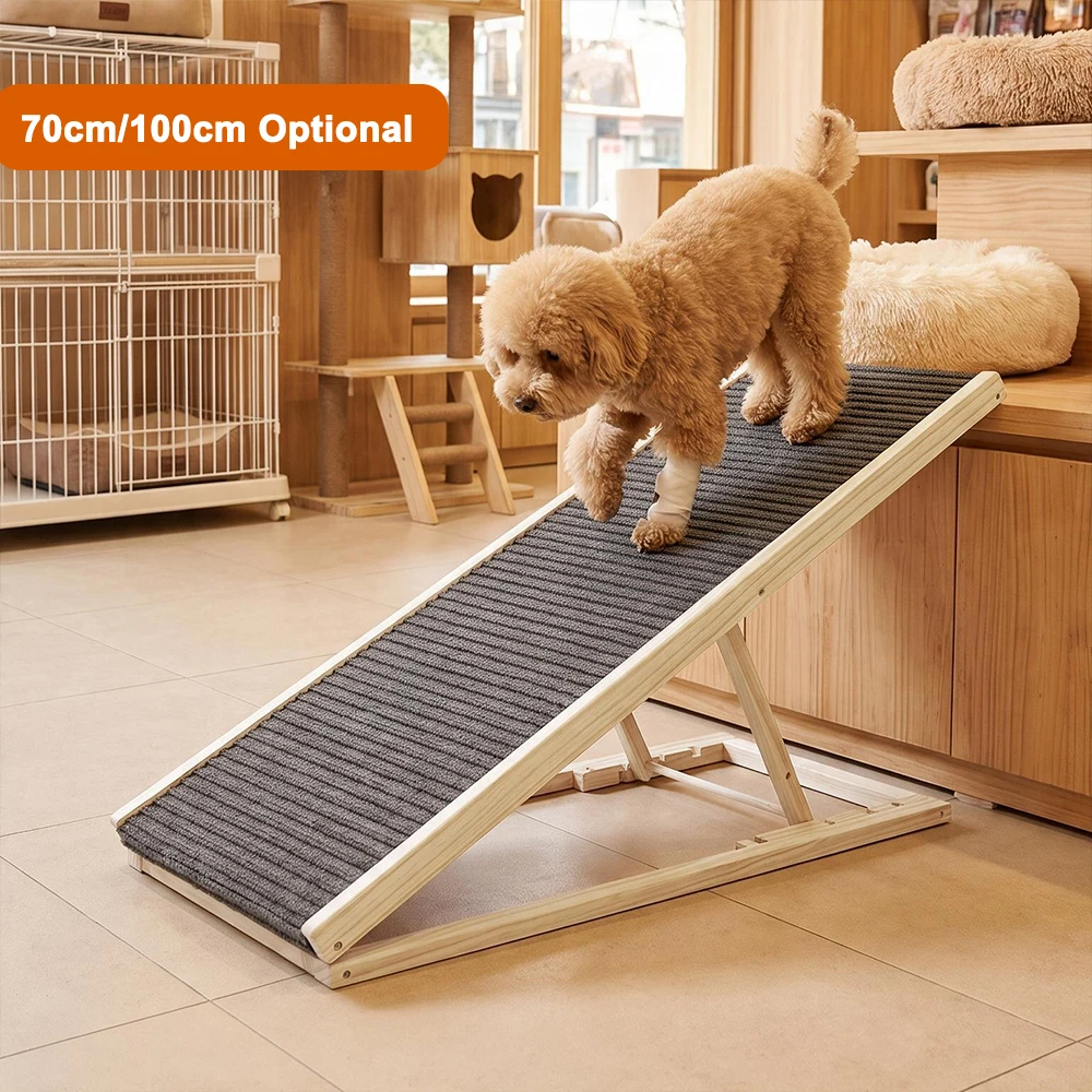 Rampa per animali domestici in legno con altezza regolabile, scala pieghevole in legno massello per cani, rampa antiscivolo, supporta fino a 50 kg, gradini per animali domestici adatti a chi ha