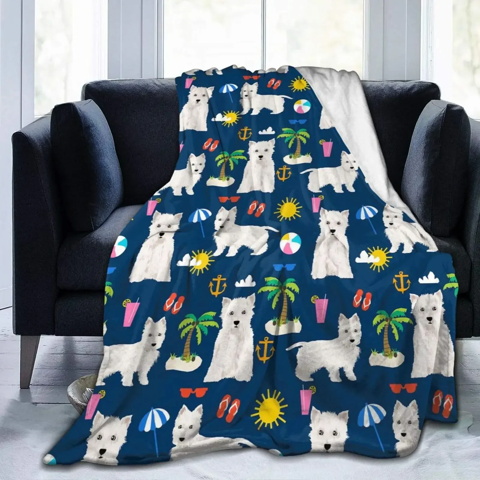 

Westie-Manta de franela con estampado para cachorros, colcha suave y cálida para viajes en avión, tamaño King, West Highland