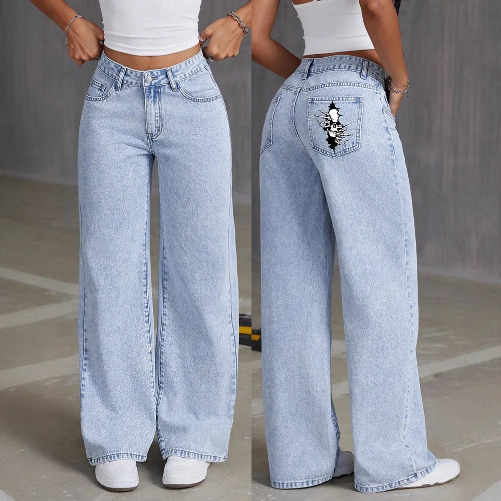 

Fashionable High Waist Wide Leg Straight Cut Jeans Women's Clothing Retro Drapey Loose Fit Versatile Long Trousers