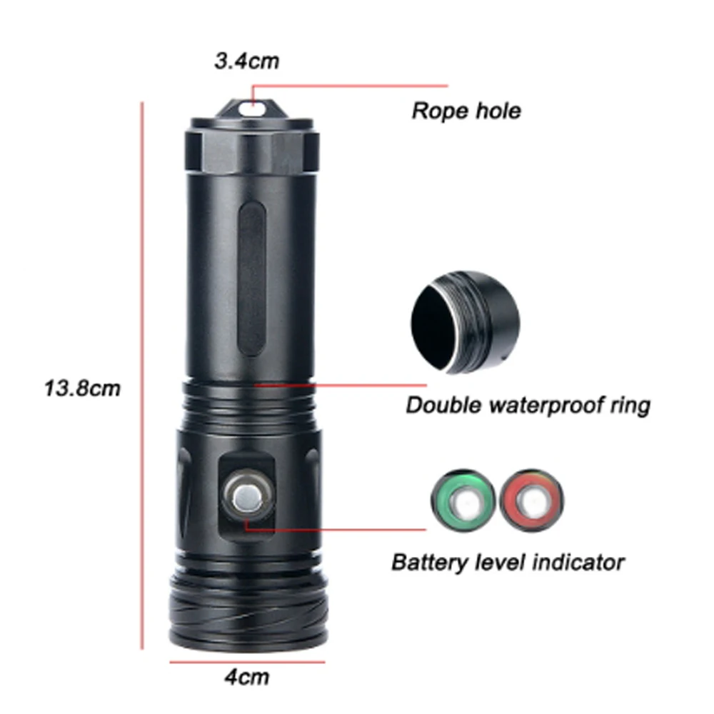 Linterna LED de buceo profesional L2, 5000 lúmenes, 100M, impermeable, táctica