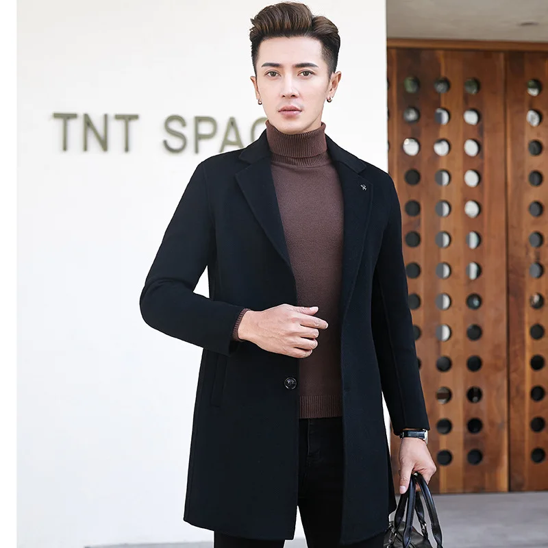 2022 Autumn and Winter New Men's Mid-length Double-sided Woolen Coat Fashion Simple Wool Coat Trendy Men's Overcoat