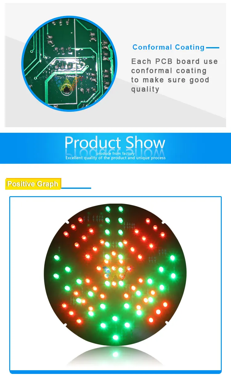 Placa PCB com LED de alto brilho, semáforo redondo, cruz vermelha, seta verde, 200mm