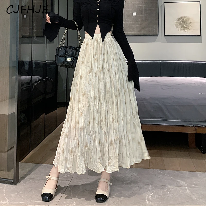 

CJFHJE New Women's High Waist Fragmented Flower Mid Length A-line Skirt Korean Fashion Romantic Gentle Style Women Pleated Skirt