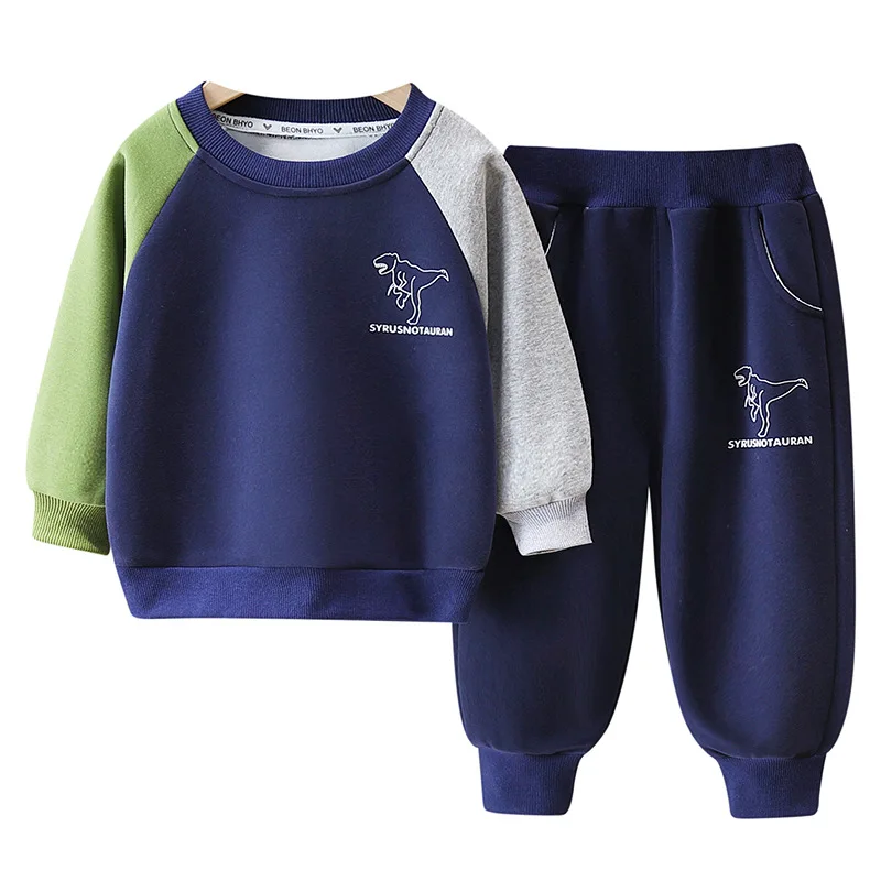 2024 Spring Autumn Kids Boys 2PCS Clothes Set Fitted Sleeve Dinosaur Hoodie Cotton Sports Pants Suit Toddler Boys Outfits