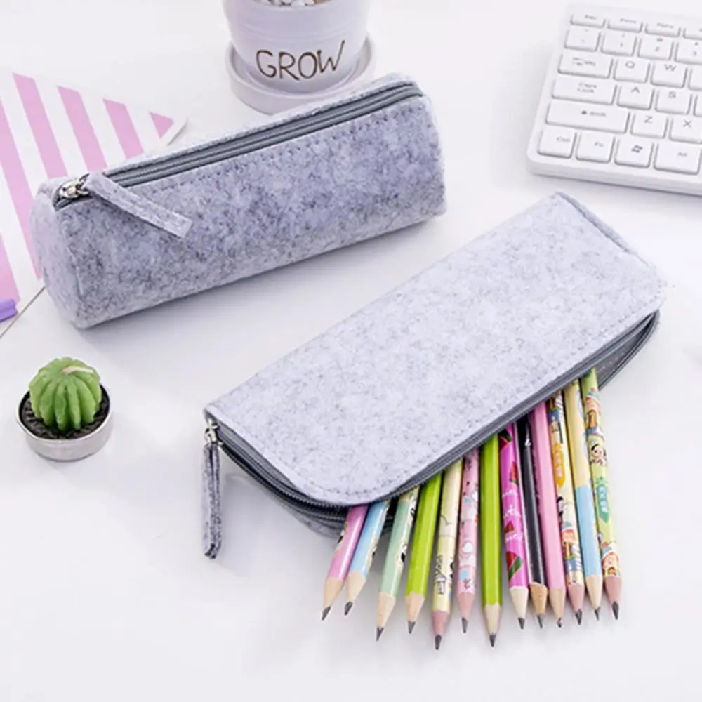 Pencil Case Round Zipper Storage Bag Large Capacity Round/Flat Student Stationery Pen Pencil Case