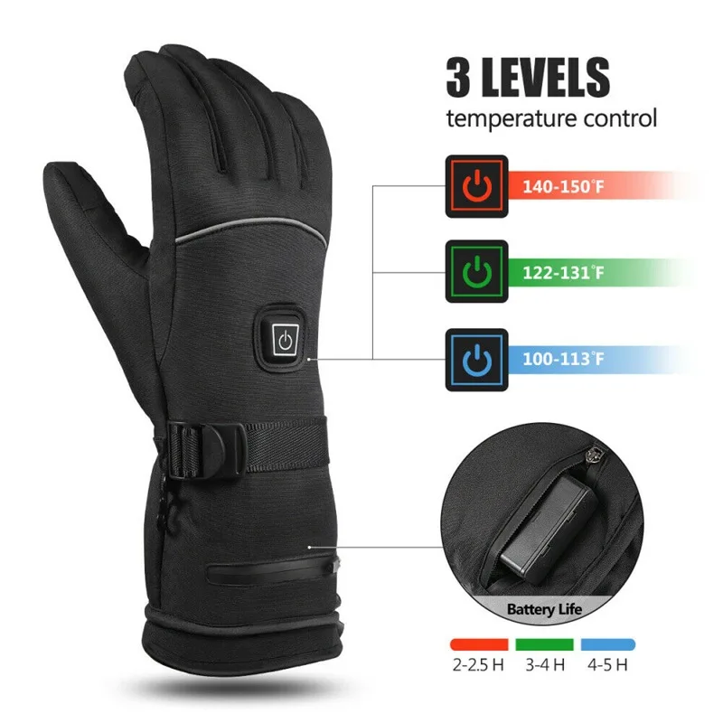 Winter Electric Heating Gloves Thickened Three Speed Temperature Control Wind Waterproof Rechargeable Warm Cycling Outdoor Sking