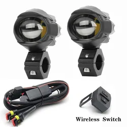 1Set Motorcycle Spotlights External Lights Electric Car Modified Headlights Single Bead Yellow And White Light Wireless Switch