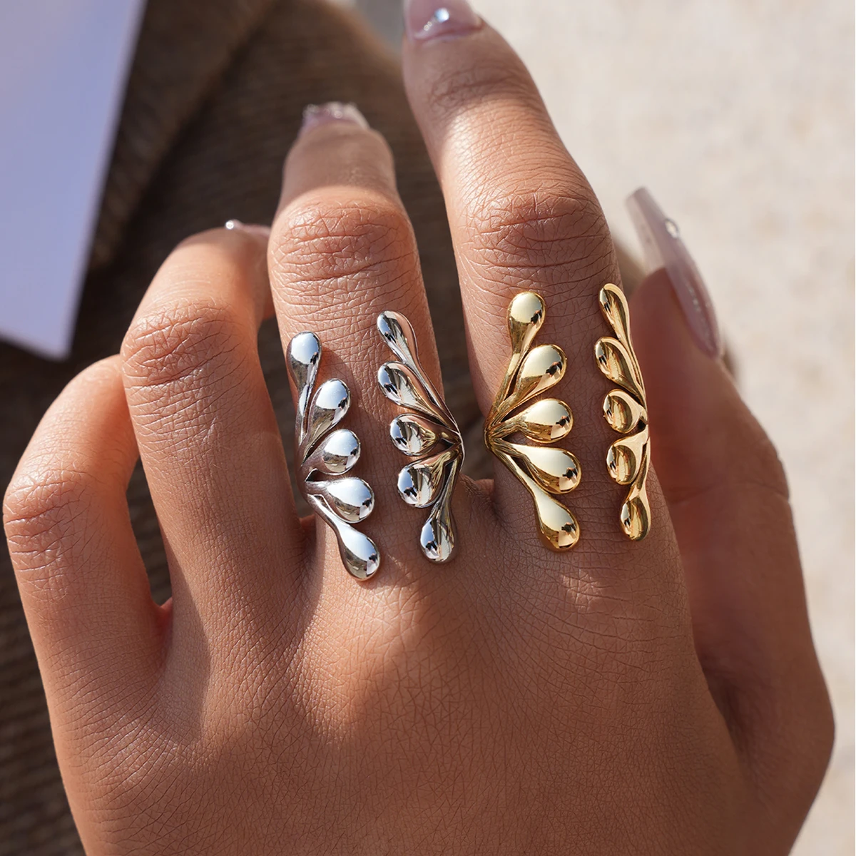 New 18K Gold PVD Plated Stainless Steel Metal Geometric Adjustable Creative Ring Women Daily Fashion Jewelry Accessories view 3