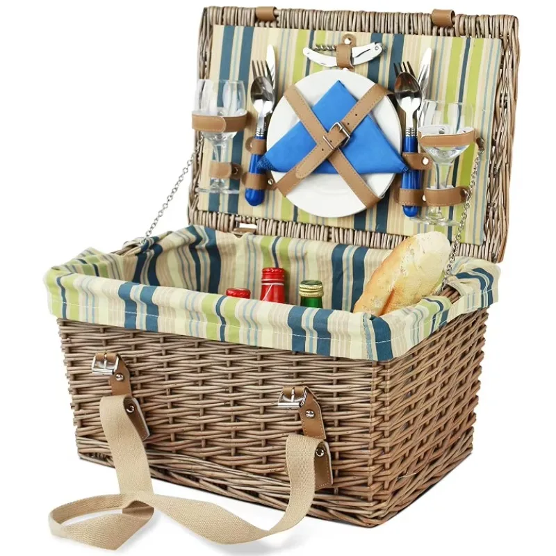

Portable Picnic Basket Set Handbag Wholesale Picnic Bag 2 People Complete Cutlery Set with Handle