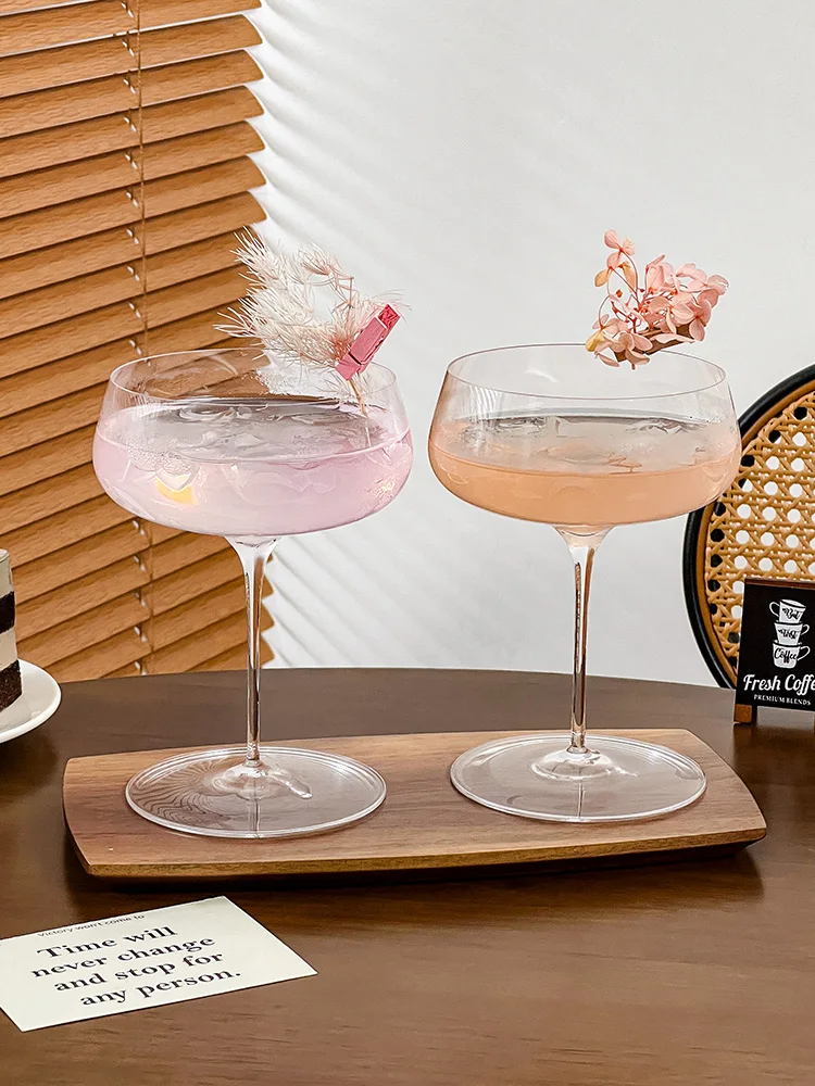 Japanese Style Wooden High Foot Tower Glass Cocktail Cup Martini Cup Women's Light Drunk Special Mix Cup  Style French D...