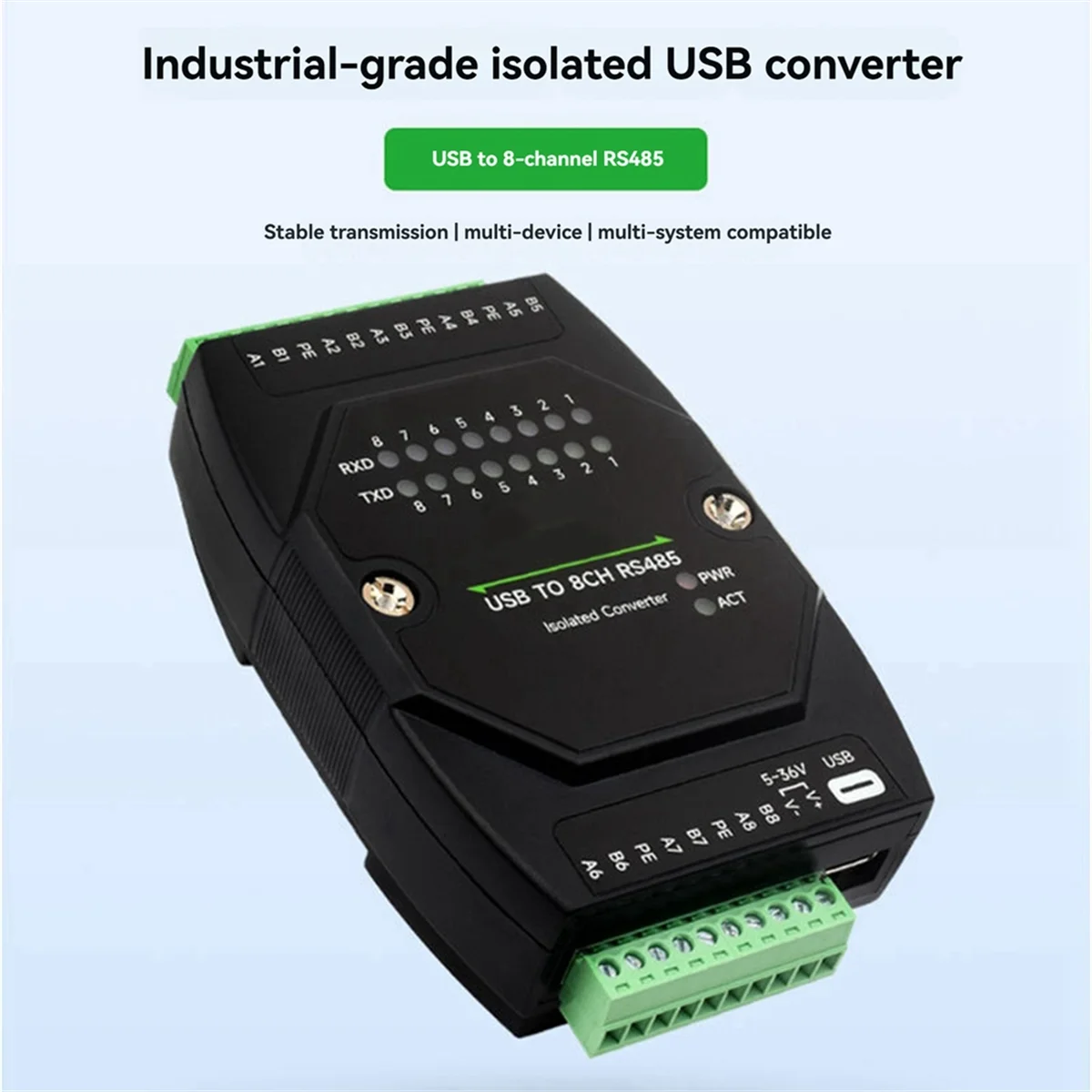 Industrial USB to 8-Channel RS485 Isolated Converter RS485 Serial Communication Converter Module with Signal Isolation