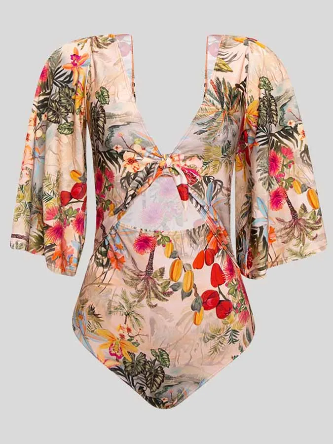 Deep V Neck Print Beach Outfits 2023 Women Swimwear Summer Design Sense One Piece Swimsuit Bathing Suits Vacation Sexy / New