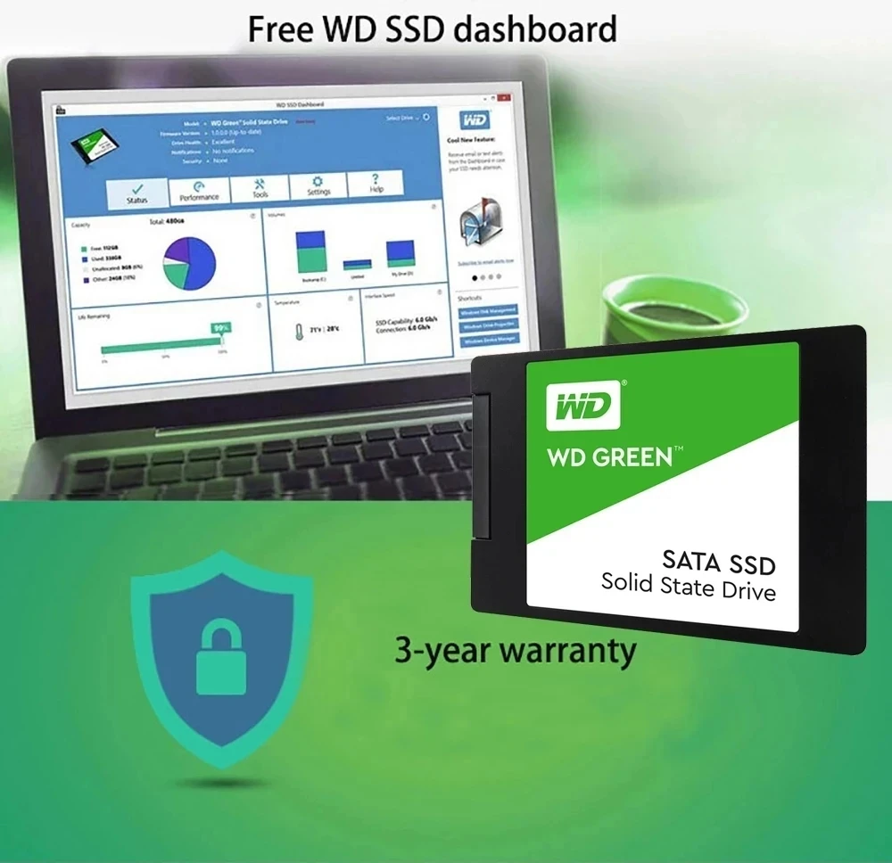 قرص محرك الأقراص الصلبة Western Digital WD Green 2.5 بوصة SSD 240GB 480GB 1TB 2T للكمبيوتر الداخلي ذو الحالة الصلبة SATA 3.0 6Gb/s لأجهزة الكمبيوتر المكتبية