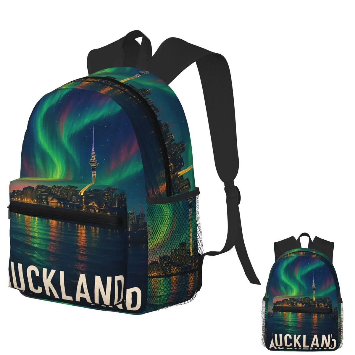 

Aurora Over Auckland Harbour And Sky Tower Student Backpack School Bag Daypack for Boys Girls Fashion Bookbag Shoulder Bags